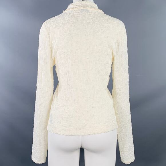 VINCE Size M Cream Cotton Blend Wrinkled Buttoned Casual Top - Picture 4 of 8